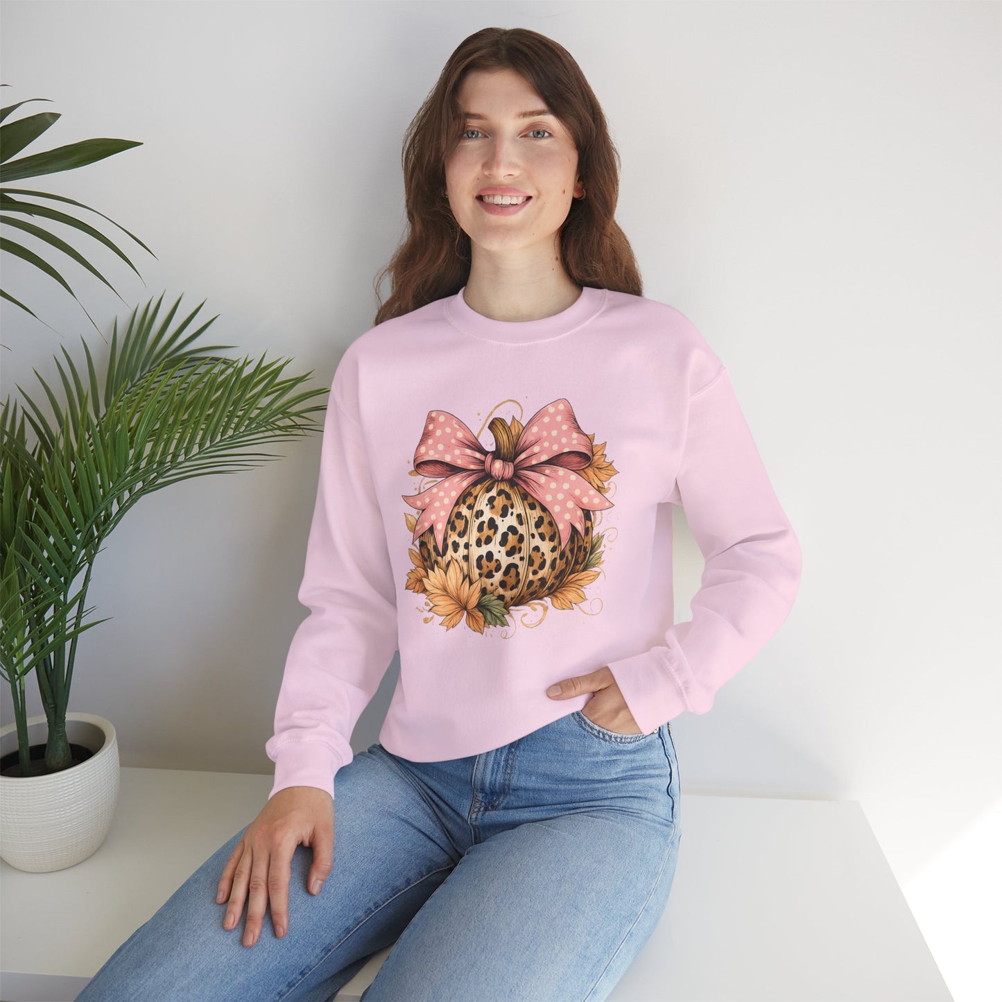 Leopard Pumpkin Sweatshirt, DTF Transfer, Cozy Fall Sweater, Halloween Top, Thanksgiving Gift, Casual Fall Fashion