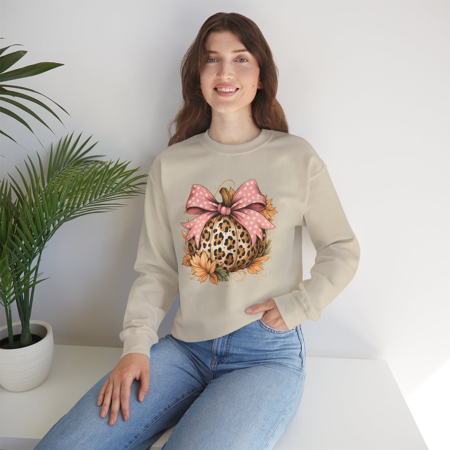 Leopard Pumpkin Sweatshirt, DTF Transfer, Cozy Fall Sweater, Halloween Top, Thanksgiving Gift, Casual Fall Fashion