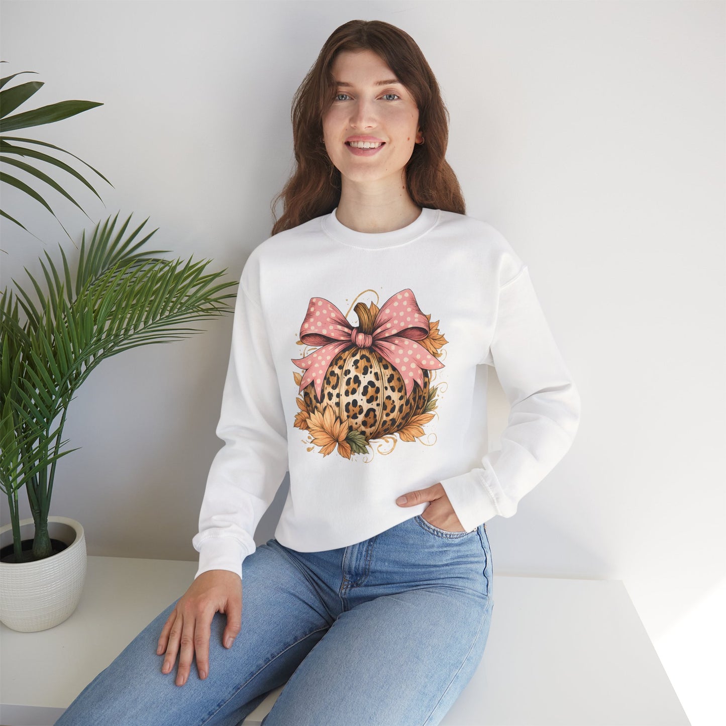 Leopard Pumpkin Sweatshirt, DTF Transfer, Cozy Fall Sweater, Halloween Top, Thanksgiving Gift, Casual Fall Fashion