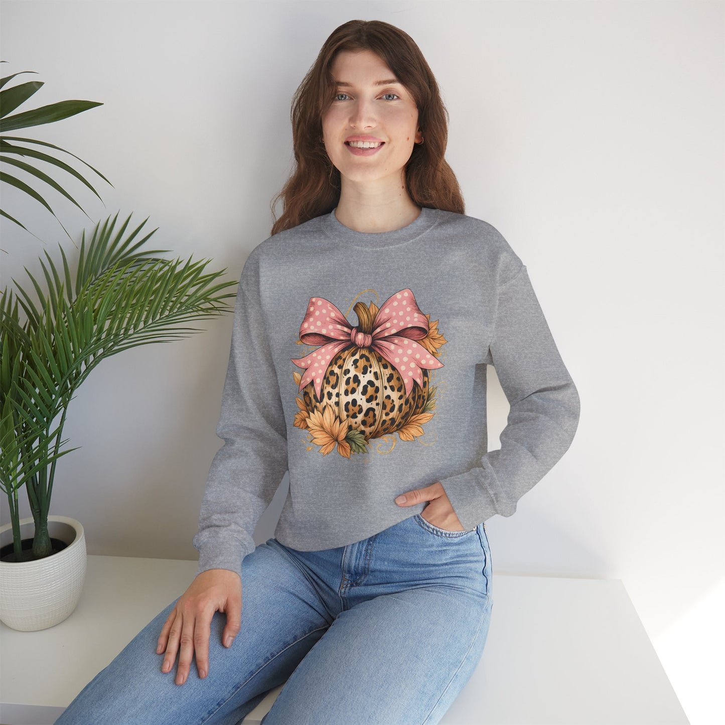 Leopard Pumpkin Sweatshirt, DTF Transfer, Cozy Fall Sweater, Halloween Top, Thanksgiving Gift, Casual Fall Fashion