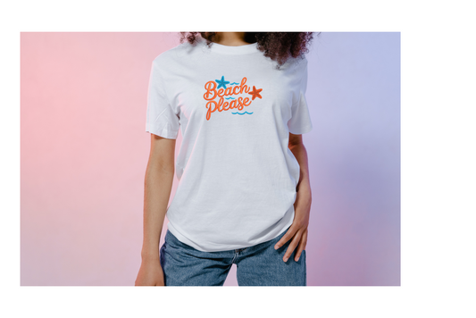 Beach Please Embroidered T-shirt